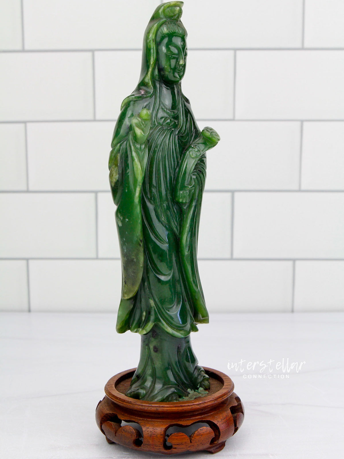 Canadian Jade Standing Quan Yin 100% Natural Stone #J06