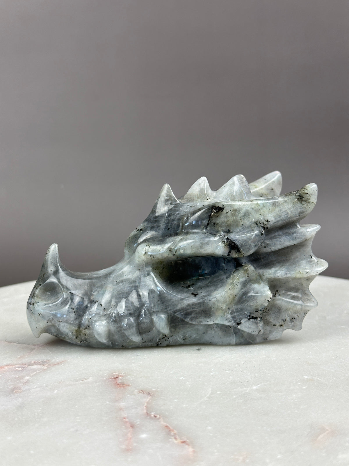 Labradorite 5" Hand-carved Dragon Skull #D4