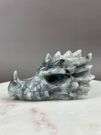 Labradorite 5" Hand-carved Dragon Skull #D4