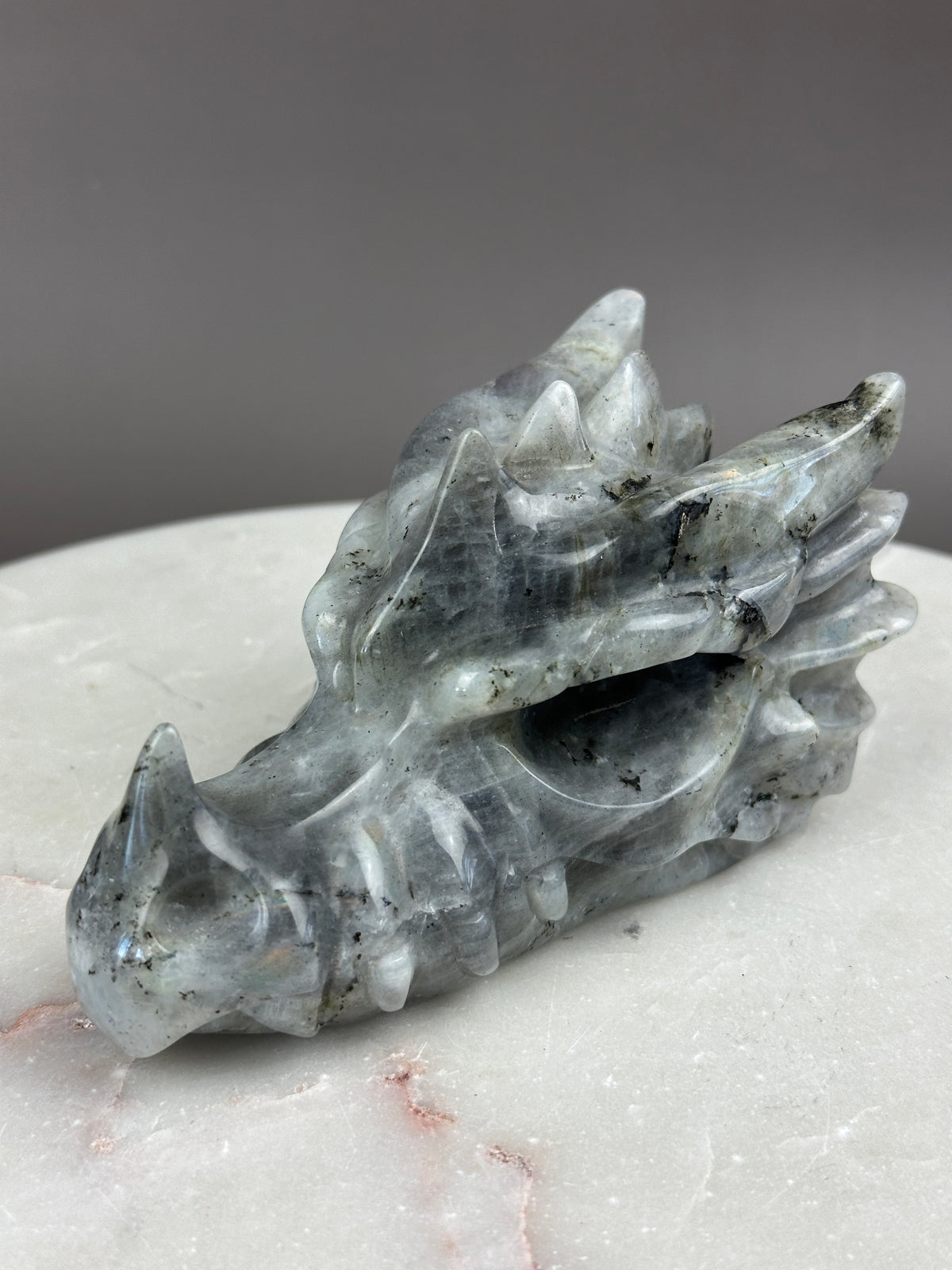 Labradorite 5" Hand-carved Dragon Skull #D4