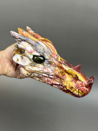 Mookaite Jasper Large Hand-Carved 7" Dragon Skull with Labradorite Eyes #D9