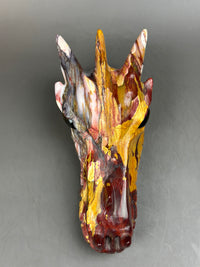Mookaite Jasper Large Hand-Carved 7" Dragon Skull with Labradorite Eyes #D9