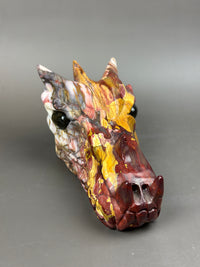 Mookaite Jasper Large Hand-Carved 7" Dragon Skull with Labradorite Eyes #D9