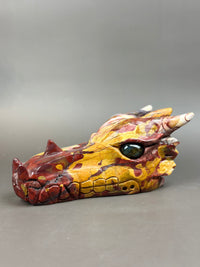 Mookaite Jasper Large Hand-Carved 7" Dragon Skull with Labradorite Eyes #D9