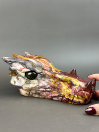 Mookaite Jasper Large Hand-Carved 7" Dragon Skull with Labradorite Eyes #D9