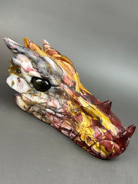 Mookaite Jasper Large Hand-Carved 7" Dragon Skull with Labradorite Eyes #D9