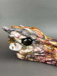 Mookaite Jasper Large Hand-Carved 7" Dragon Skull with Labradorite Eyes #D9
