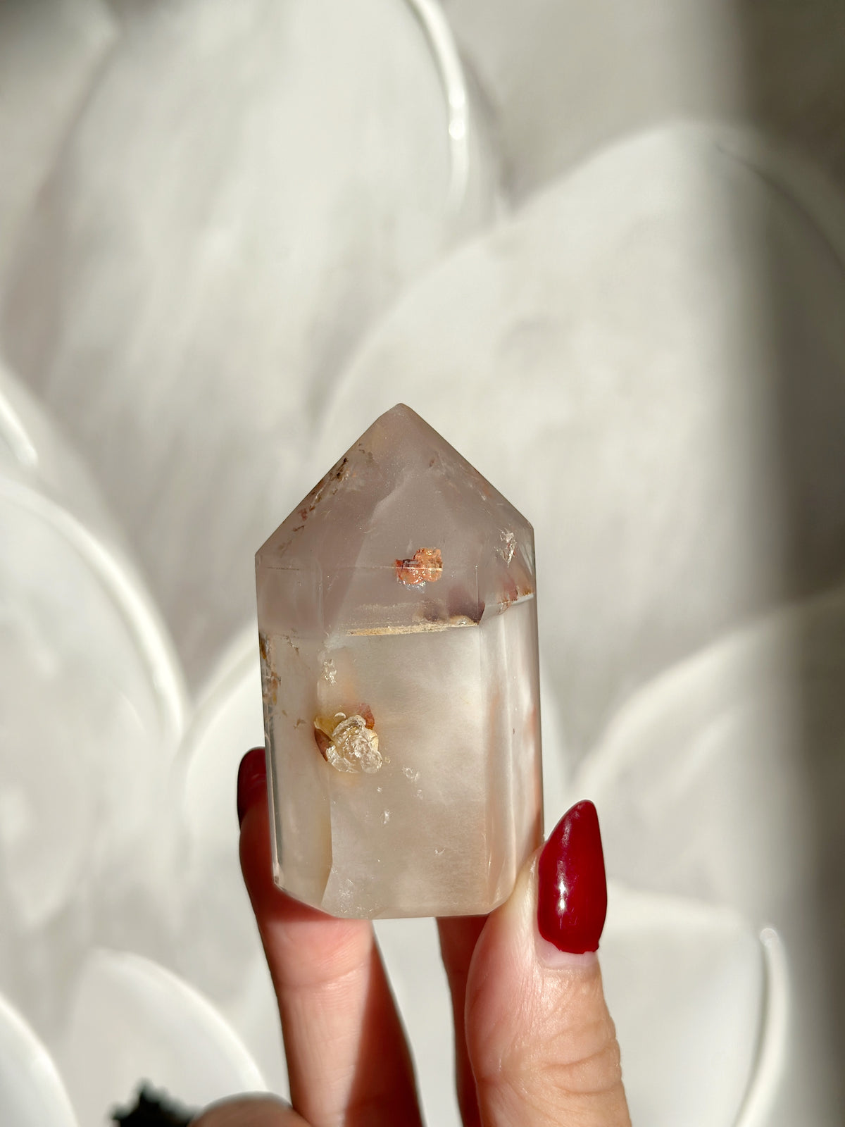 Pink Lithium Tower with Snowy White Inclusion