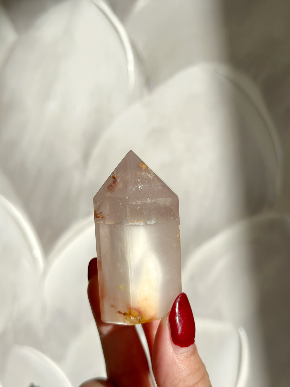 Pink Lithium Tower with Snowy White Inclusion