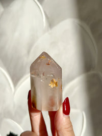 Pink Lithium Tower with Snowy White Inclusion