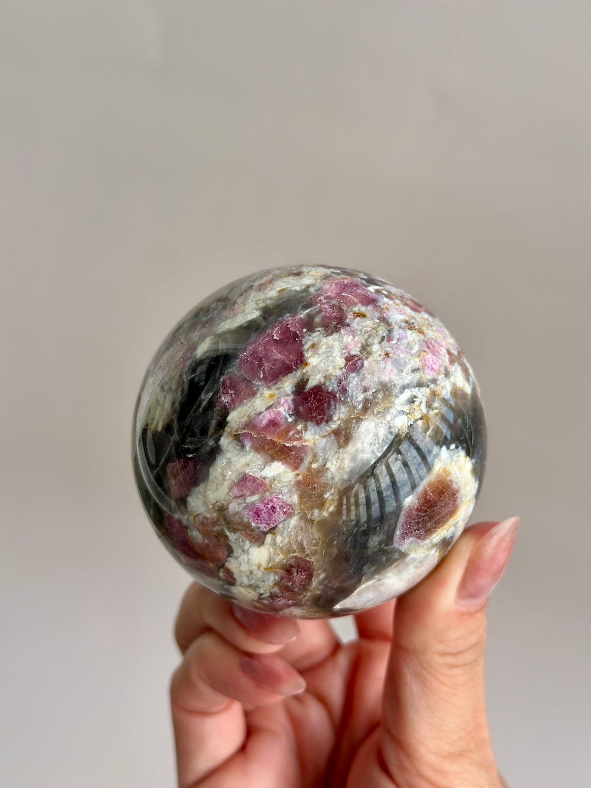 Pink Tourmaline Golden Smoky Sphere