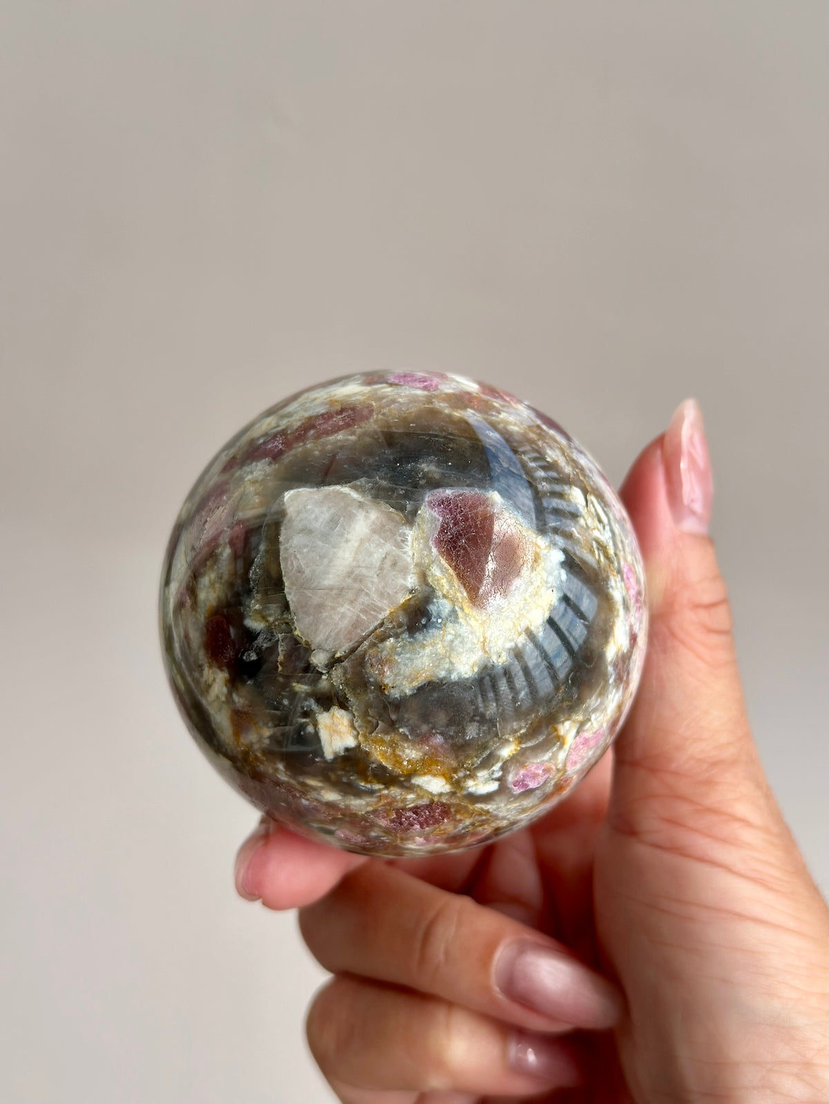 Pink Tourmaline Golden Smoky Sphere