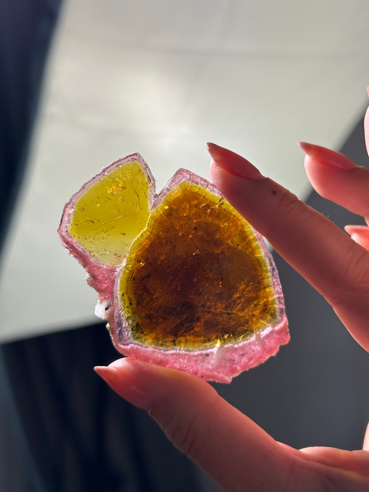 Yellow & Pink Tourmaline Slice