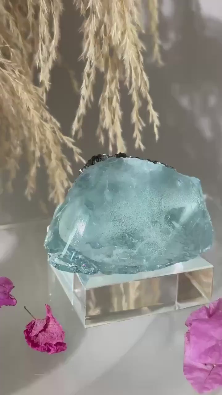 Gemmy Blue Topaz Mineral Specimen with Muscovite, Padre Paraiso, Brazil Crystal | Crystal Collector Home Decor #1