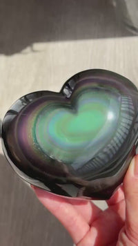 High Quality Rainbow Obsidian Puffy Heart Crystal Carving