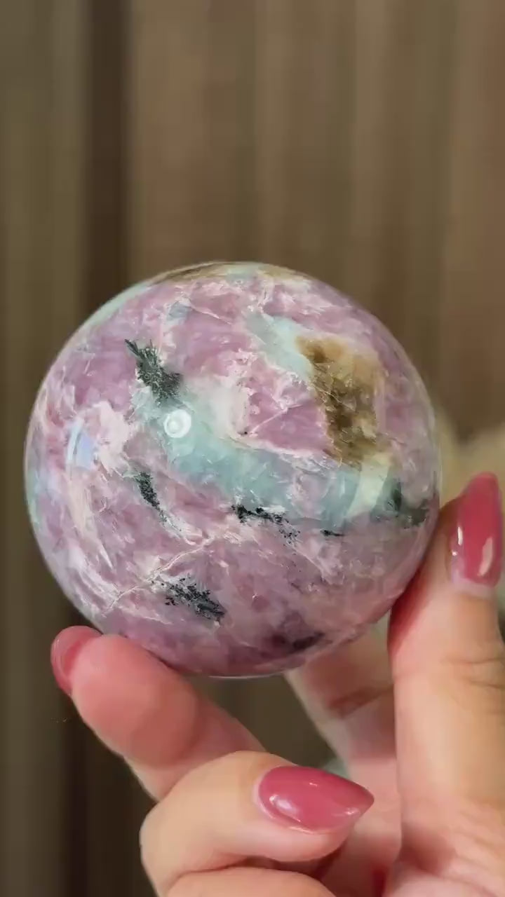Rare Find Pink Charoite Sphere with Blue Calcite Russian Minerals for Crystal Collector and Home Decor #2