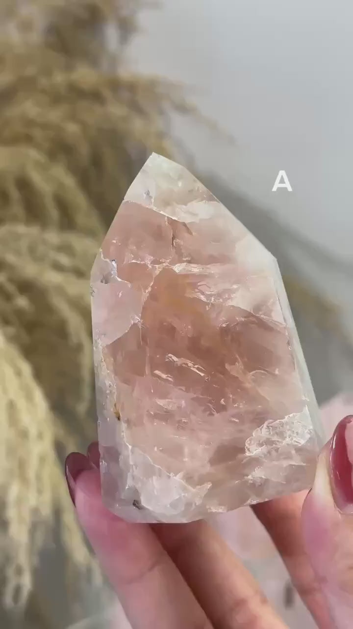 Rose Quartz with Golden Healer Tower | Brazil