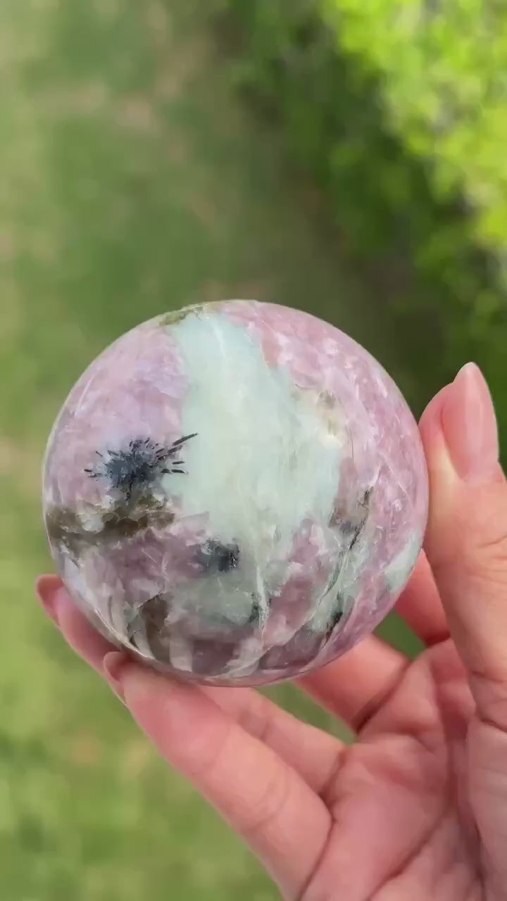 Rare Find Pink Charoite Sphere with Blue Calcite Russian Minerals for Crystal Collector and Home Decor #1