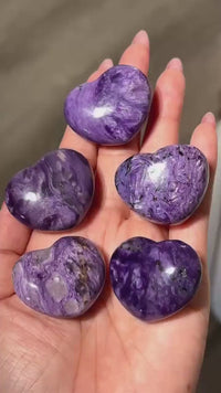Purple Charoite Heart Palm Stone: Siberian Pocket Stone