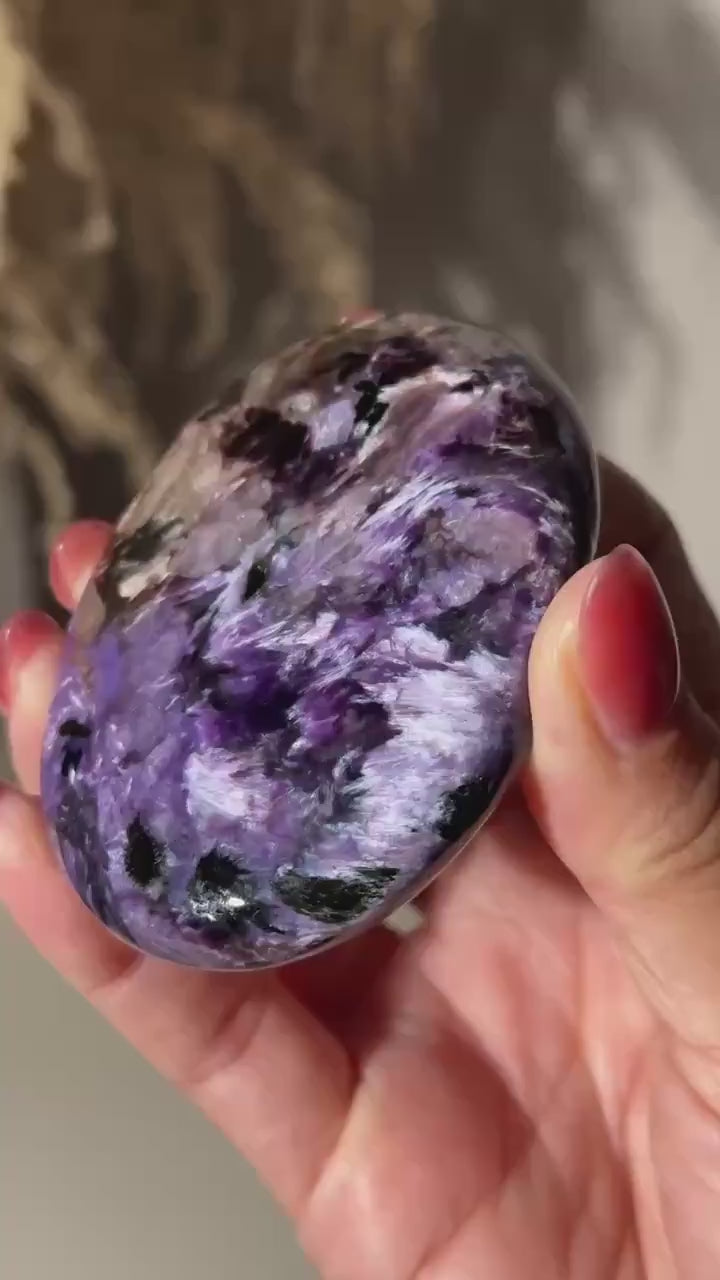 Purple Charoite Palm Stone: 3" Siberian Crystal Pocket Stone