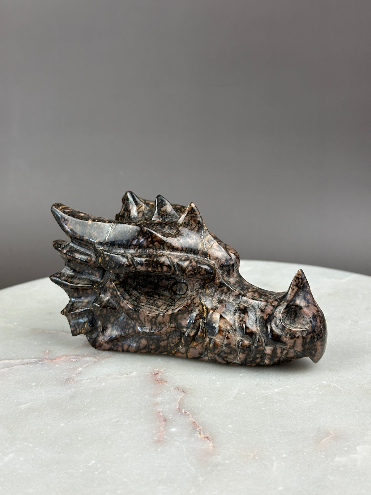 Rhodonite 5" Dragon Skull Carving #D6