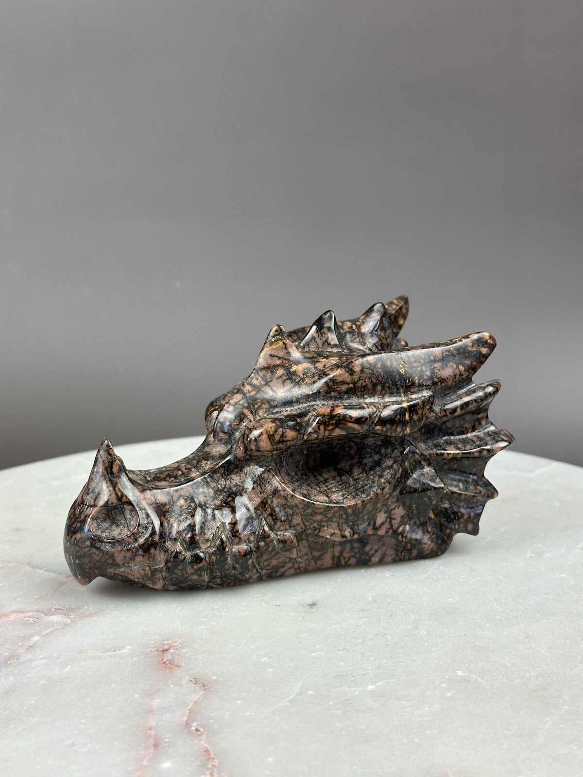 Rhodonite 5" Dragon Skull Carving #D6