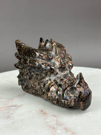 Rhodonite 5" Dragon Skull Carving #D6