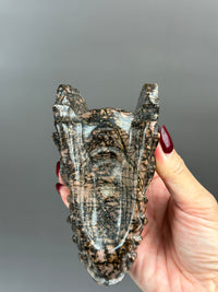 Rhodonite 5" Dragon Skull Carving #D6
