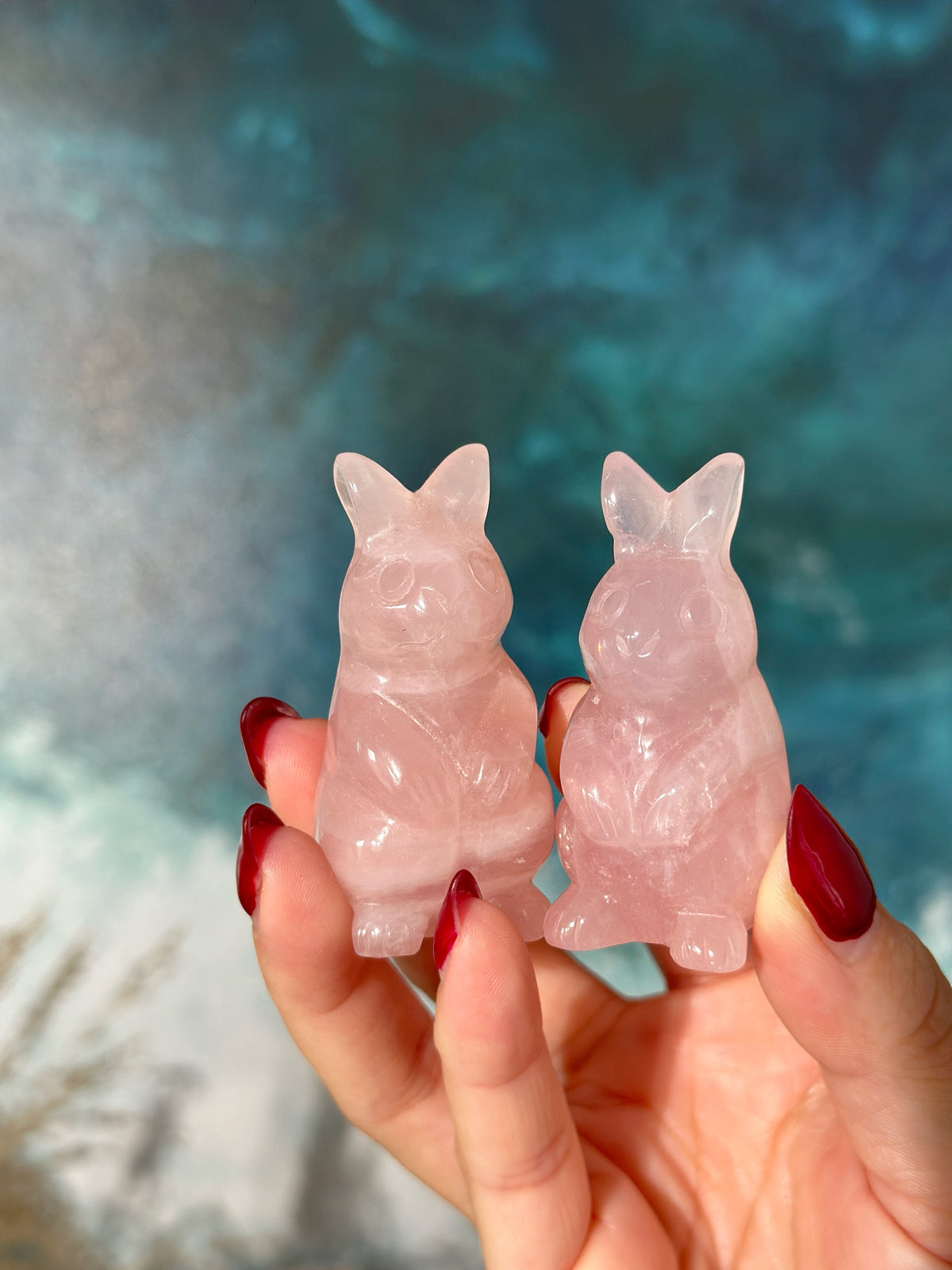 Rose Quartz Rabbit Bunny Carving