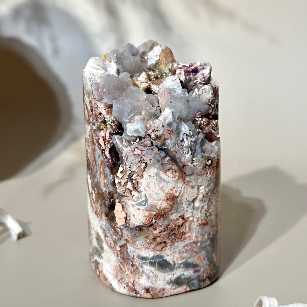 Tiffany Stone | Frosted Botryoidal Pastel Grey, Creamy Eggshell & Peachy Pink