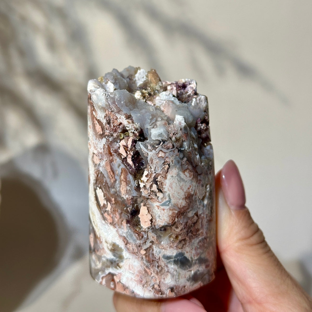 Tiffany Stone | Frosted Botryoidal Pastel Grey, Creamy Eggshell & Peachy Pink