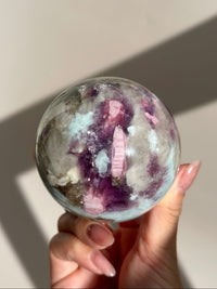 Pink Tourmaline Lepidolite Smoky Unicorn Sphere #1
