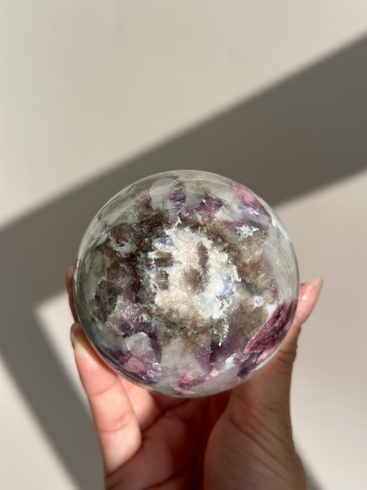 Pink Tourmaline Lepidolite Smoky Unicorn Sphere #1