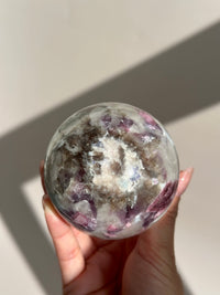 Pink Tourmaline Lepidolite Smoky Unicorn Sphere #1