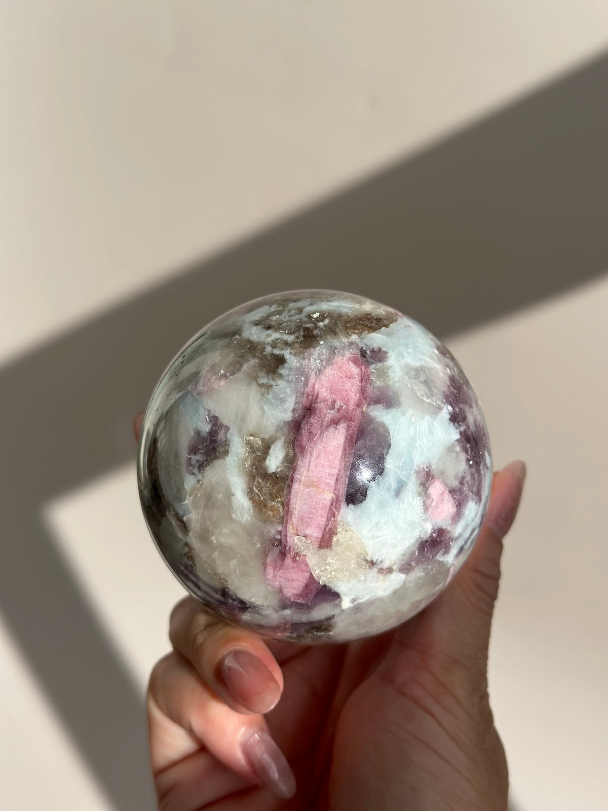 Pink Tourmaline Lepidolite Smoky Unicorn Sphere #1