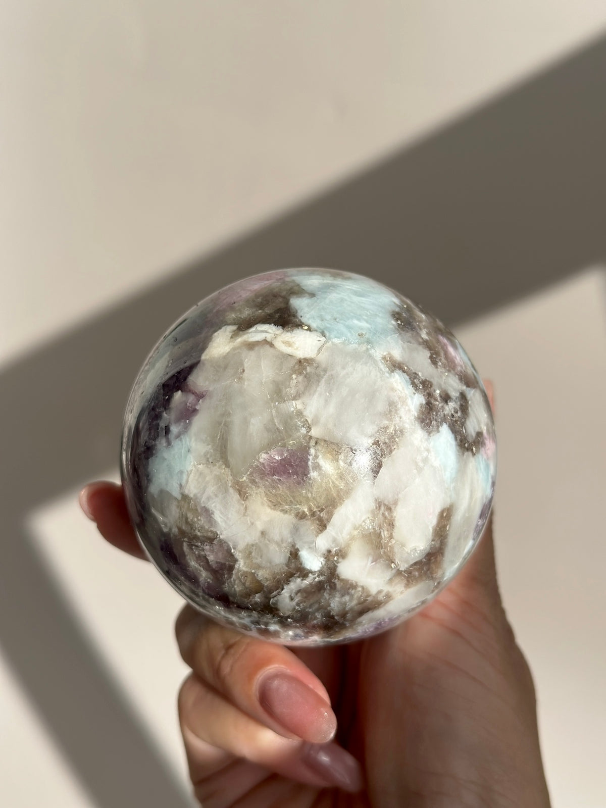 Pink Tourmaline Lepidolite Smoky Unicorn Sphere #1