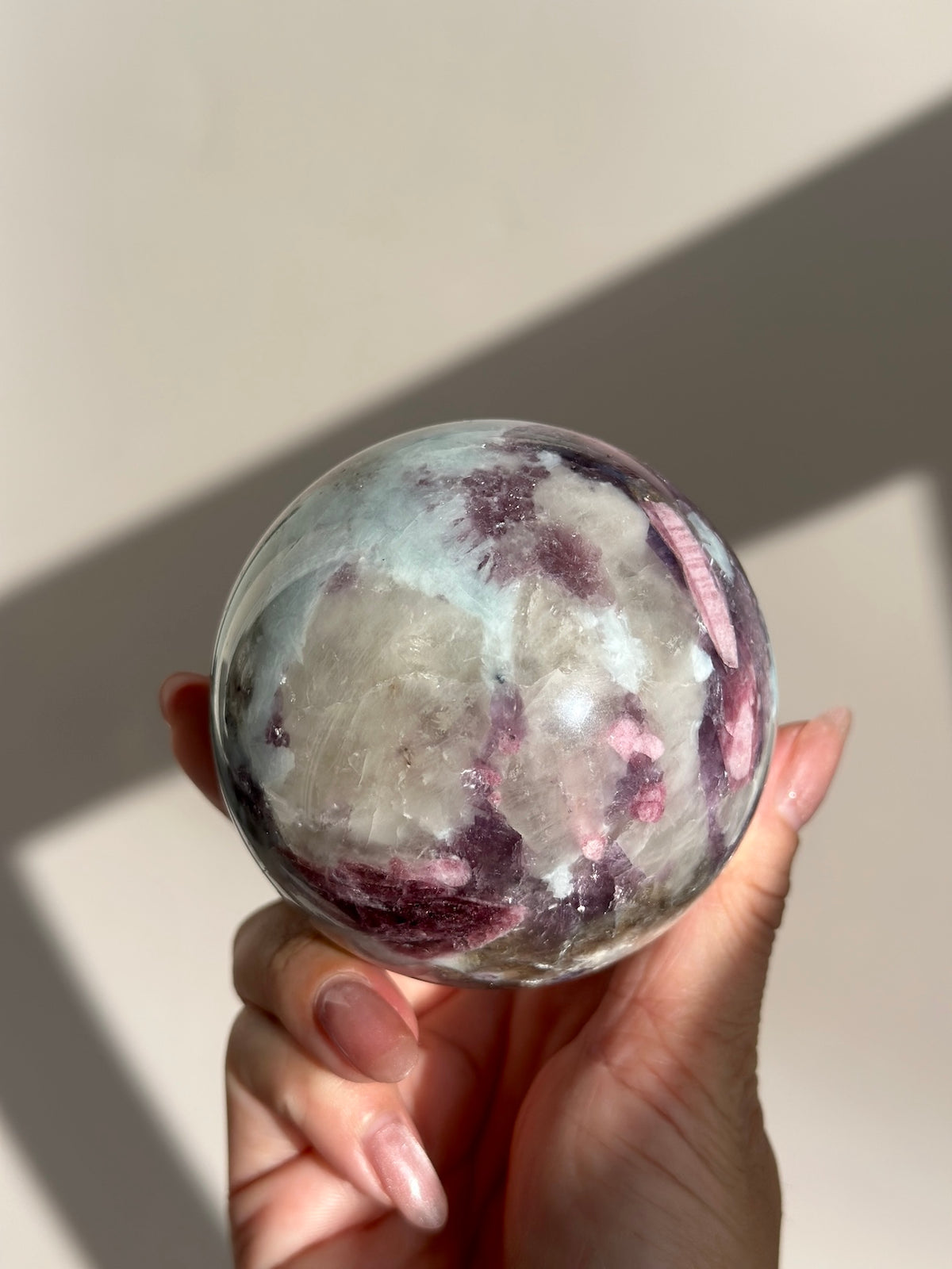 Pink Tourmaline Lepidolite Smoky Unicorn Sphere #1