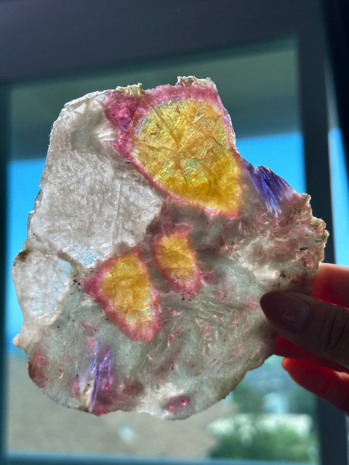 Bicolor Tourmaline Lepidolite Pegmatite Slice | Unicorn Stone Slab | Gem Home Decor | Crystal for Collectors | Russian Mineral Specimen